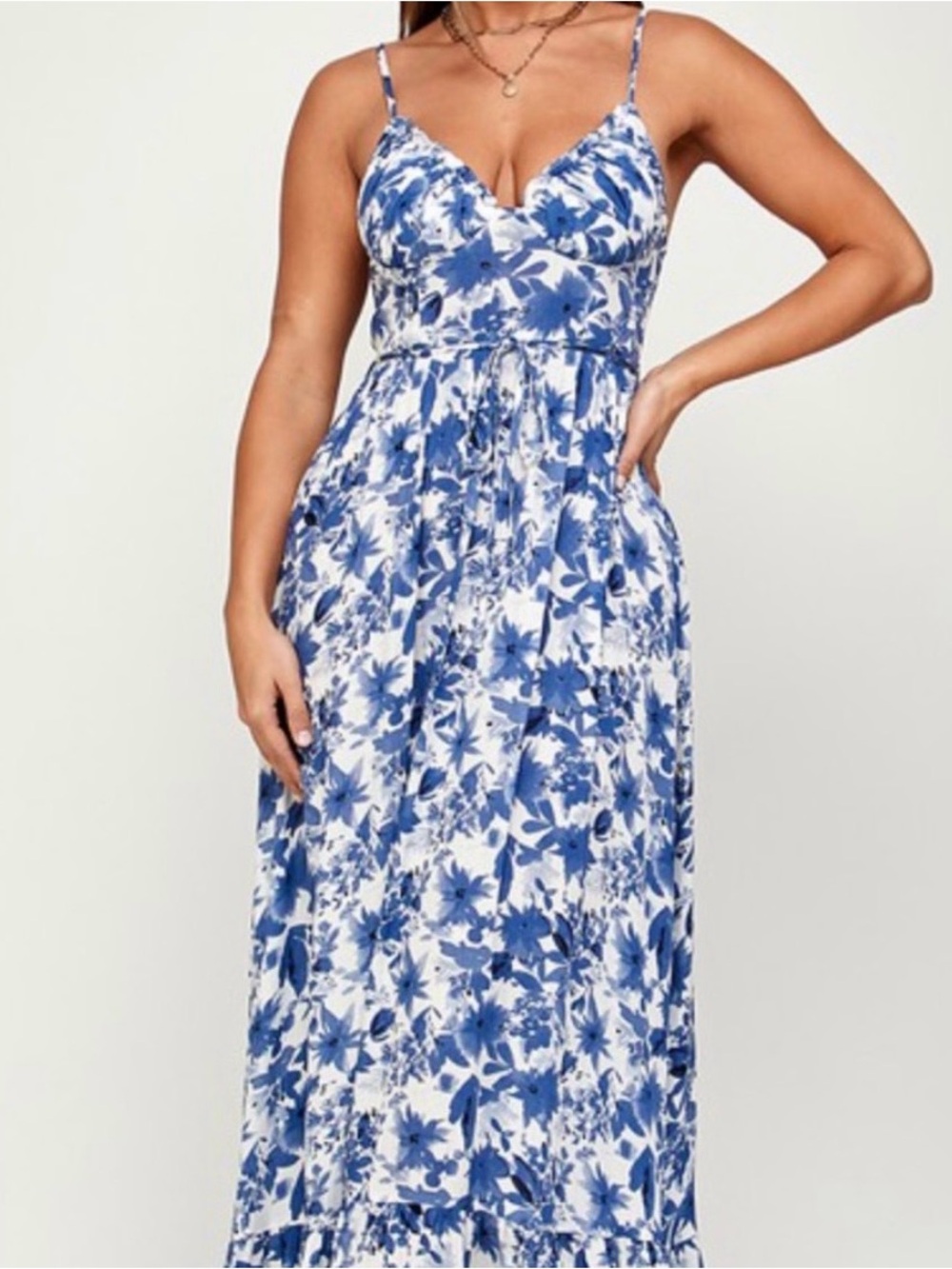 Wild Jasmine Blue and White Floral Maxi Sundress Dress